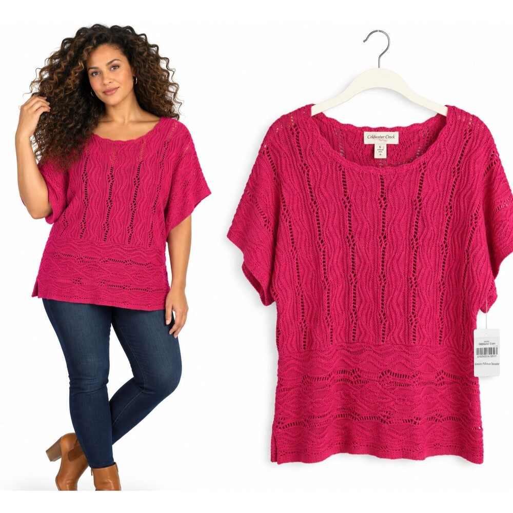New Coldwater Creek Kimono Pullover Sweater Size Small Fuchsia Pink